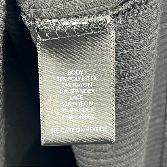 Black Ribbed Lace Raglan Tee Plus Size 5X (28) Super Soft Whimsigoth Henley Top - Picture 6 of 10